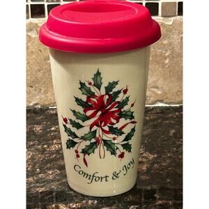 Lenox Holiday Christmas Tree Holly Coffee Mug Travel Double Wall Comfort & Joy